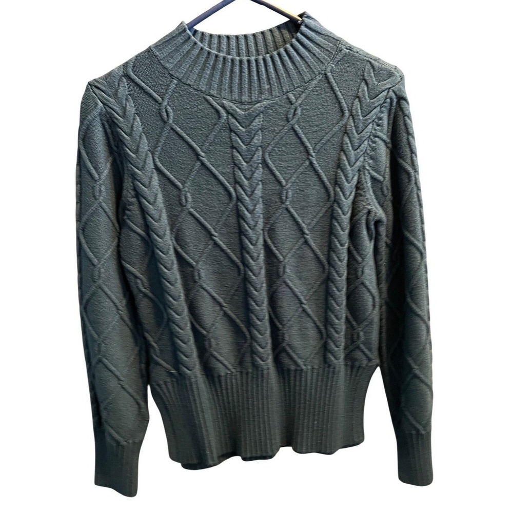 Evolution by Cyrus Womens Teal Cable Knit Mock Neck Sweater E102305SF Size M